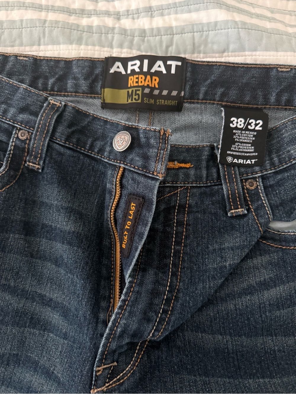 Ariat Rebar M5 Slim Straight Jeans - Dark Blue Denim